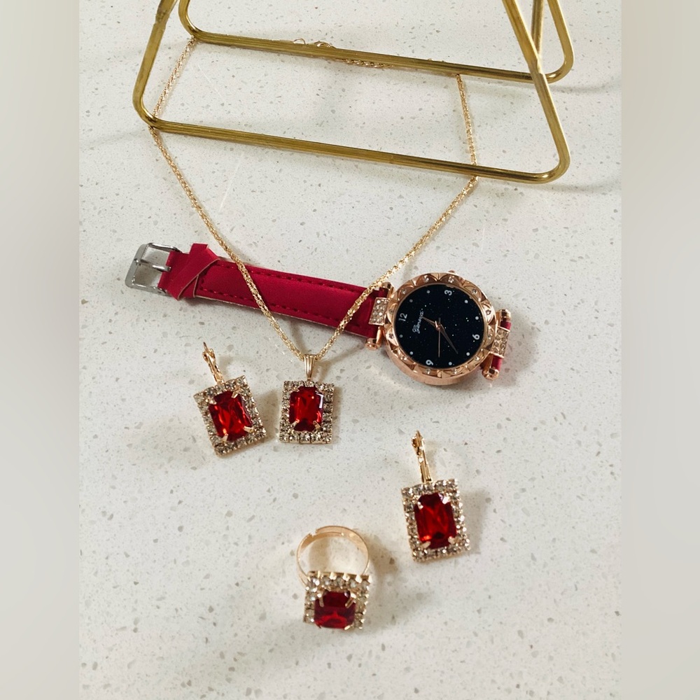 Elegant Ruby Radiance Women’s Jewelry Set